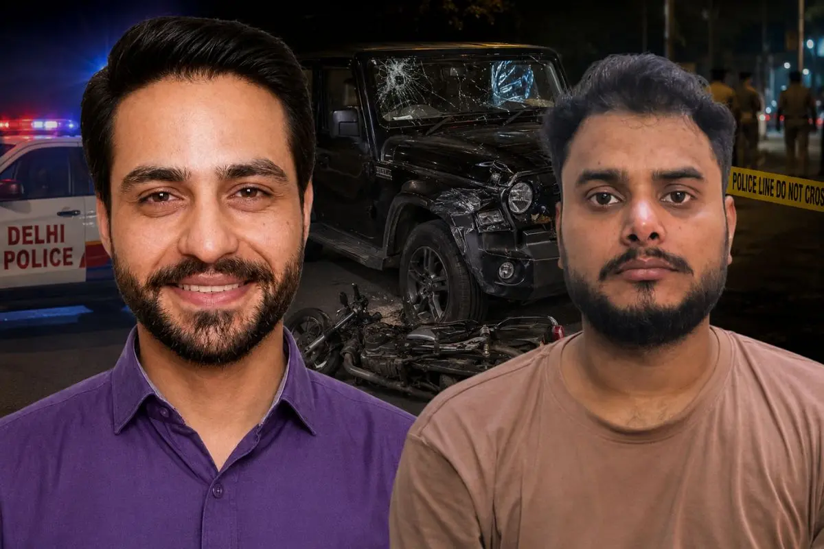 34-year-old biker Sarthak Mattoo (left), who was killed in a hit-and-run near Delhi's Rajokri flyover on June 25, and accused Apurv Singh, who was arrested by Delhi Police in connection with the case.