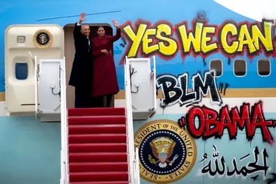 Trump sparks controversy with doctored image of Obamas and vandalised Air Force One