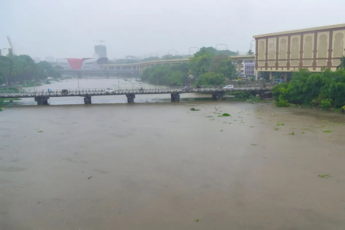 Water level of Mula-Mutha river rises following heavy rainfall, as authorities issue a high alert over the rising water level, in Pune, Monday, July 6, 2026. (PTI Photo)