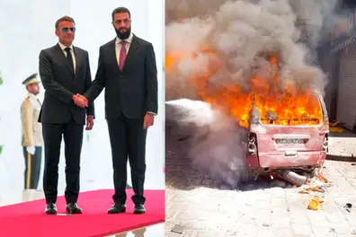 Explosions rock Damascus as French President Macron meets Syrian counterpart