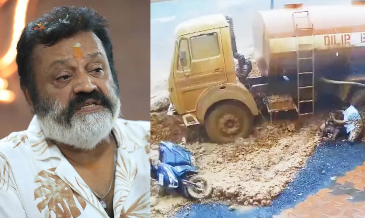 സുരേഷ് ഗോപി, അപകട ദൃശ്യം | PHOTO: MATHRUBHUMI