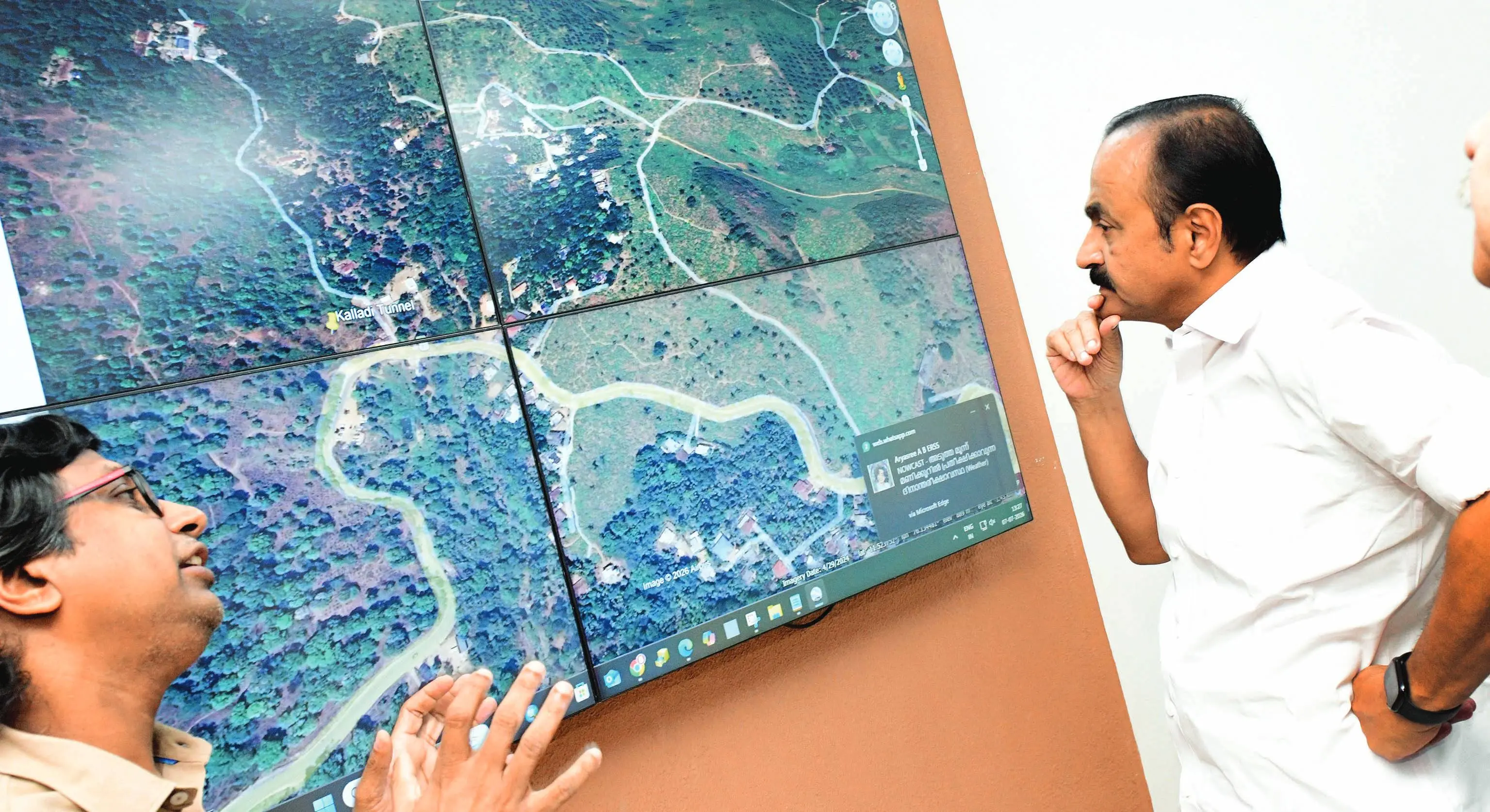 V.D. Satheesan at the State Disaster Management Authority office in Thiruvananthapuram.