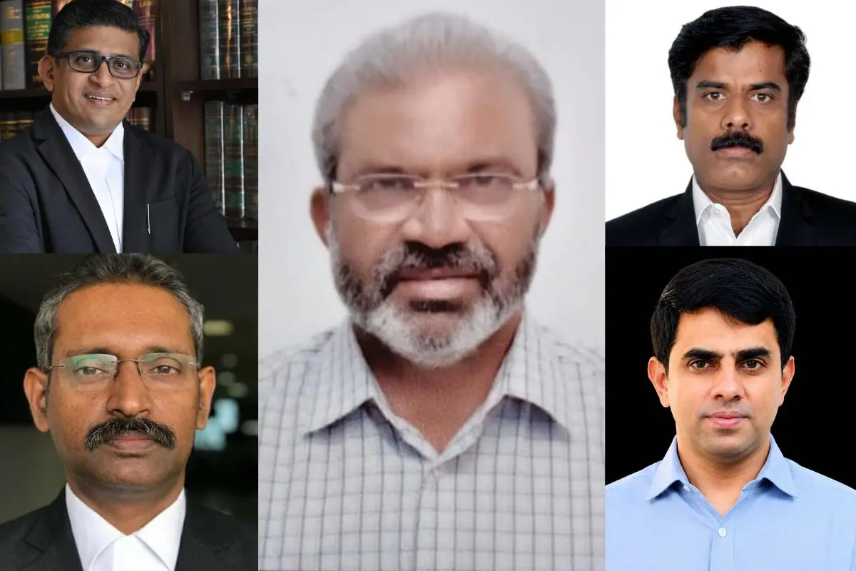 Top left Aljo K Joseph, bottom left James P Thomas, centre Ramesh Babu, top right P S Zulfiker Ali, bottom right Marsooq Thangal