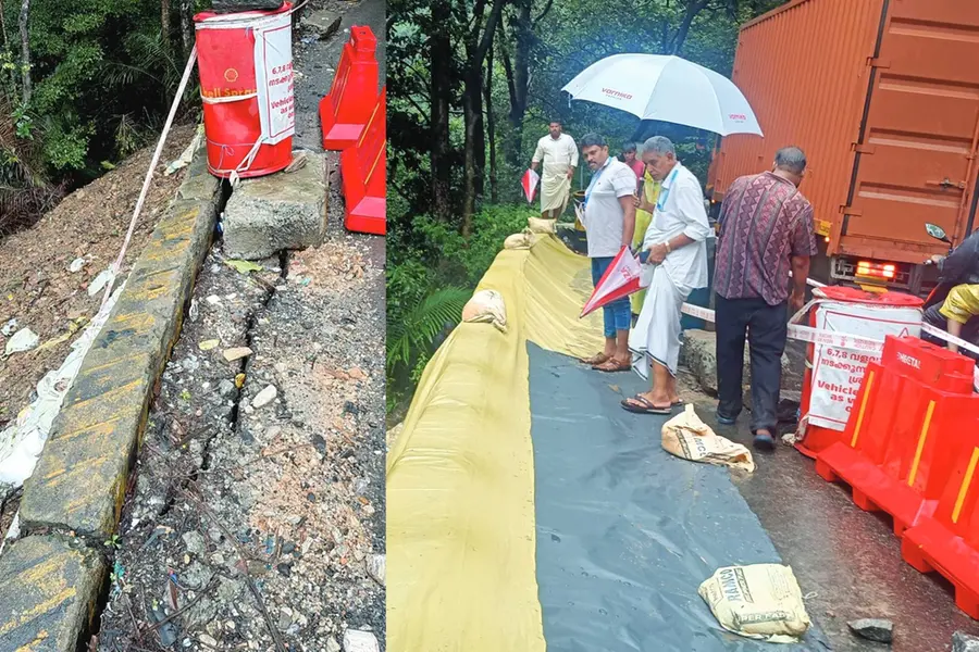 താമരശ്ശേരിച്ചുരം എട്ടാംവളവിൽ റോഡിൽ വിള്ളൽ; വലിയ വാഹനങ്ങൾക്ക് ഭാഗിക നിയന്ത്രണം