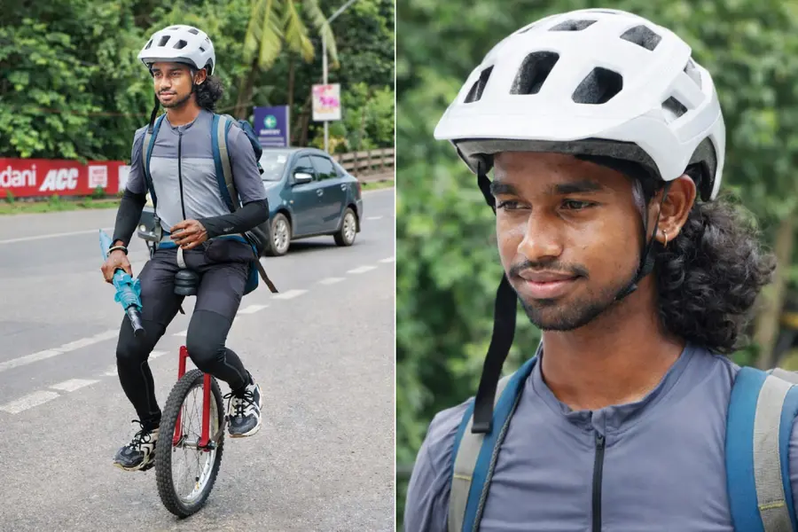 Twenty year old BBA student Abhi completes forty day solo unicycle tour across Kerala advocating against substance abuse