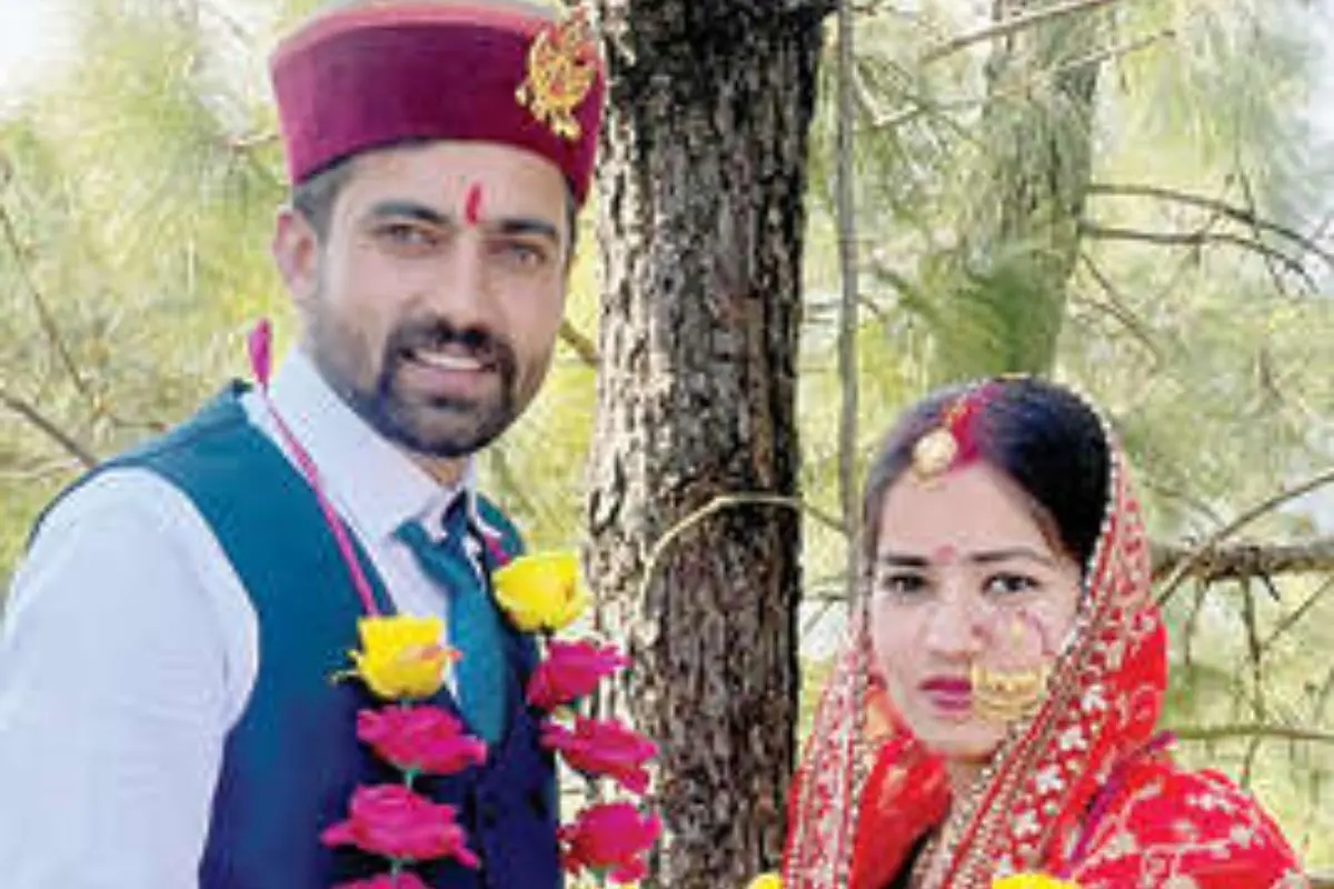 A wedding photograph of Rahul Sharma, the tunnel road contract company engineer missing in the Meppadi landslide tragedy, and his wife Kalpana
