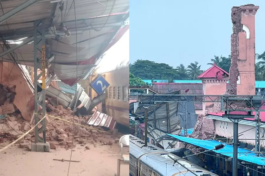 കോഴിക്കോട് റെയിൽവേസ്റ്റേഷനിൽ ക്ലോക്ക് ടവർ പ്ലാറ്റ്ഫോമിലേക്ക് തകർന്നുവീണു, ഒഴിവായത് വൻ ദുരന്തം