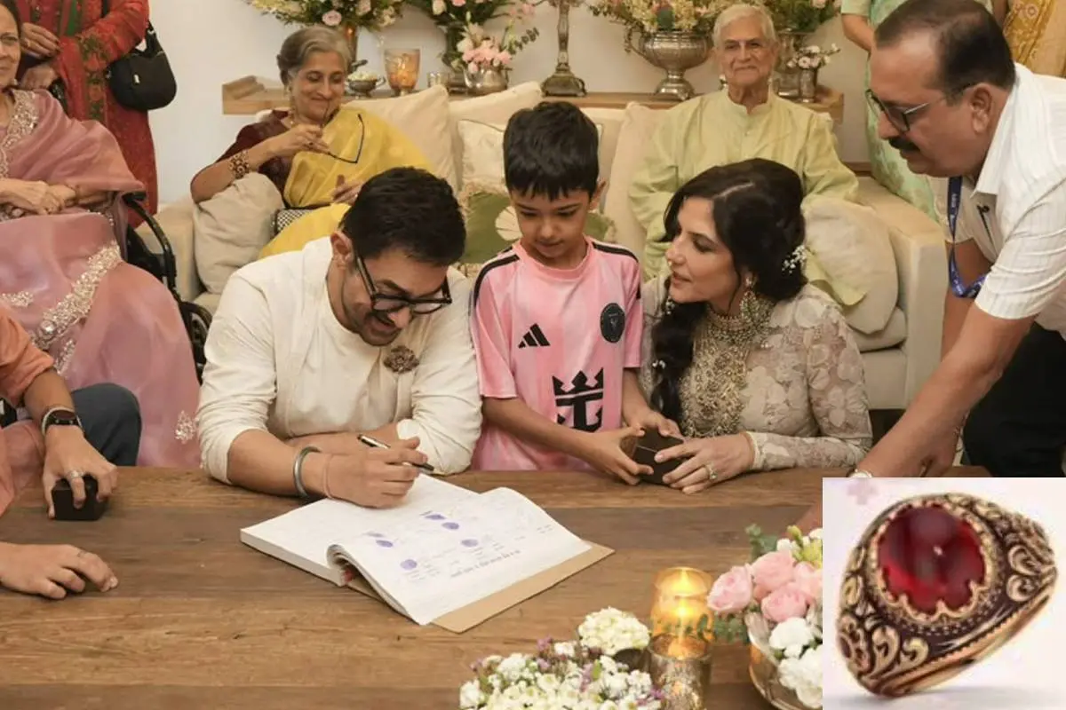 1. ആമിര് ഖാന് - ഗൗരി സ്പ്രാറ്റ് വിവാഹ ചടങ്ങില്നിന്ന്. 2. അത്യപൂര്വ മോതിരം | PTI, Screengrab