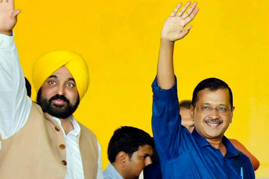 Punjab CM Bhagwant Mann with AAP National Convenor Arvind Kejriwal