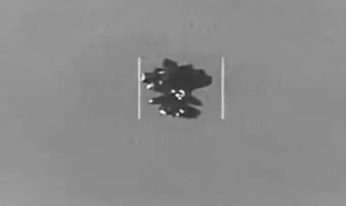 Screengrab of one of the files release by Pentagon showing an unidentified object in flight