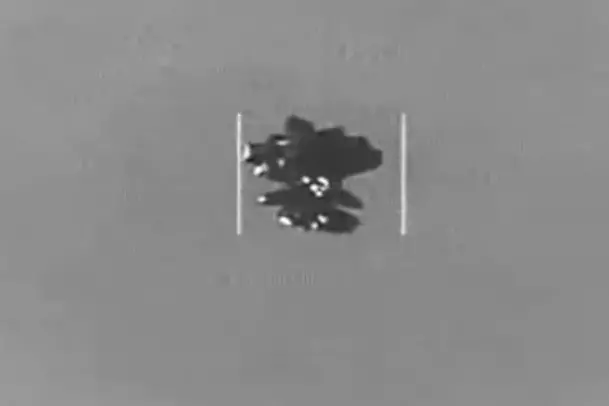 Screengrab of one of the files release by Pentagon showing an unidentified object in flight