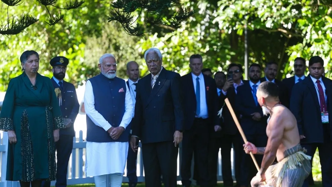 Historic visit: PM Modi receives traditional Maori Powhiri at New Zealand Goverment House