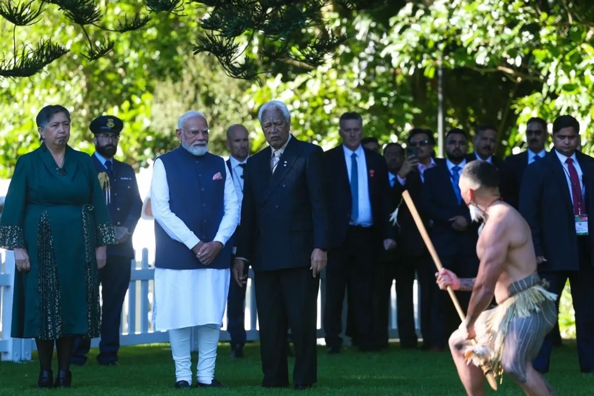 Prime Minister Narendra Modi received a warm ceremonial welcome at the Government House in Auckland | Photo: MEA India (@MEAIndia) on X