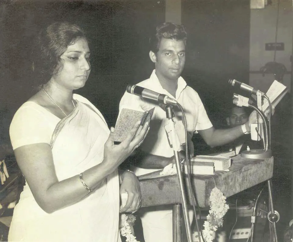 Playback singers KJ Yesudas with late singer S Janaki.| Photo: Mathrubhumi archive.