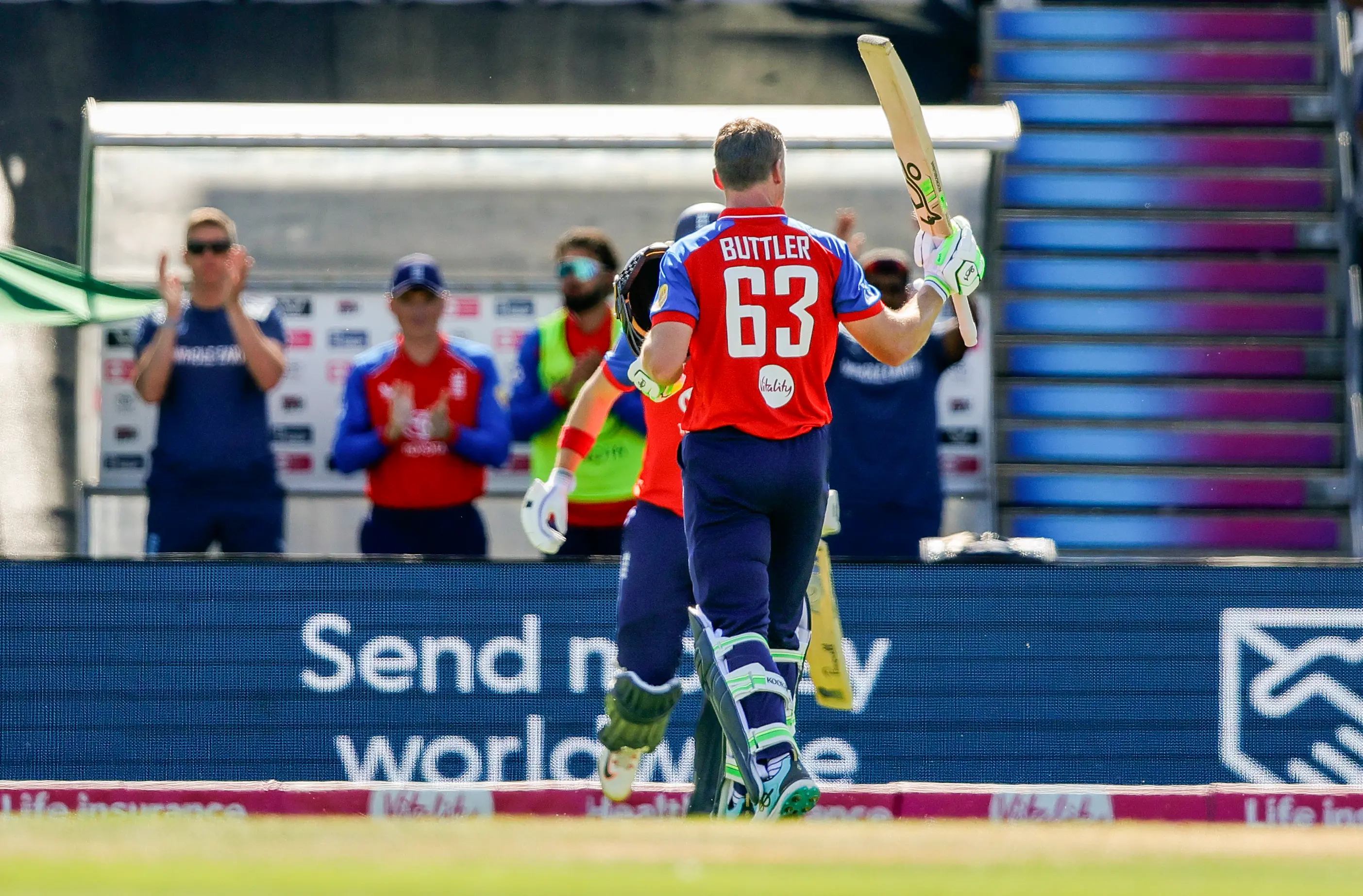 England's Jos Buttler celebrates his century during the 5th T20I against India | ANI