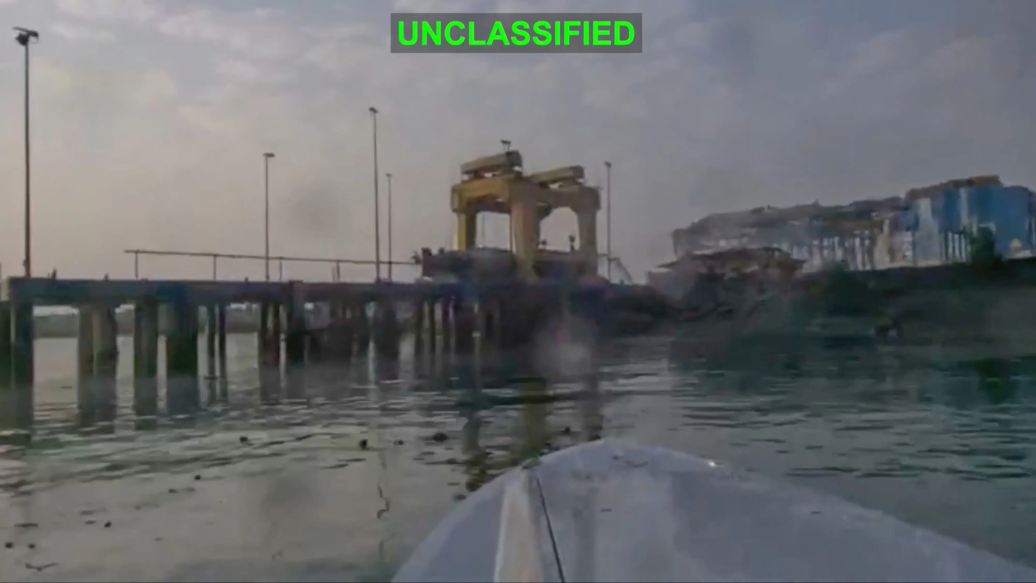 Image from video released by U.S. Central Command, shows a view from a Corsair unmanned surface vessel, also called one-way attack surface drone, fired by US military, closing in on Bandar Abbas Naval Base, Iran.| Photo: AP