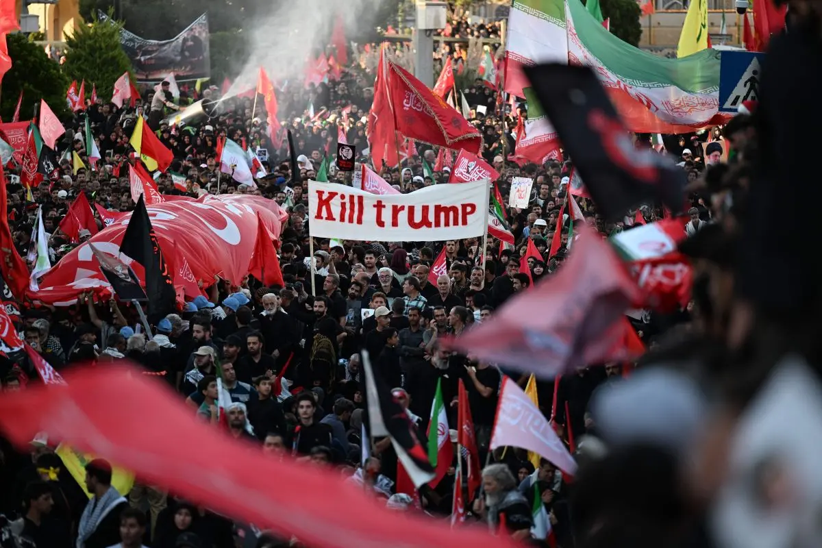 Photo taken on July 9 shows crowds of mourners gathered on a street ahead of the funeral procession of Iran's slain supreme leader Ali Khamenei and members of his family, before he was buried at the Shrine of Imam Reza, Iran's most revered place of worship, in Mashhad. Photograph: Wakil Kohsar/AFP