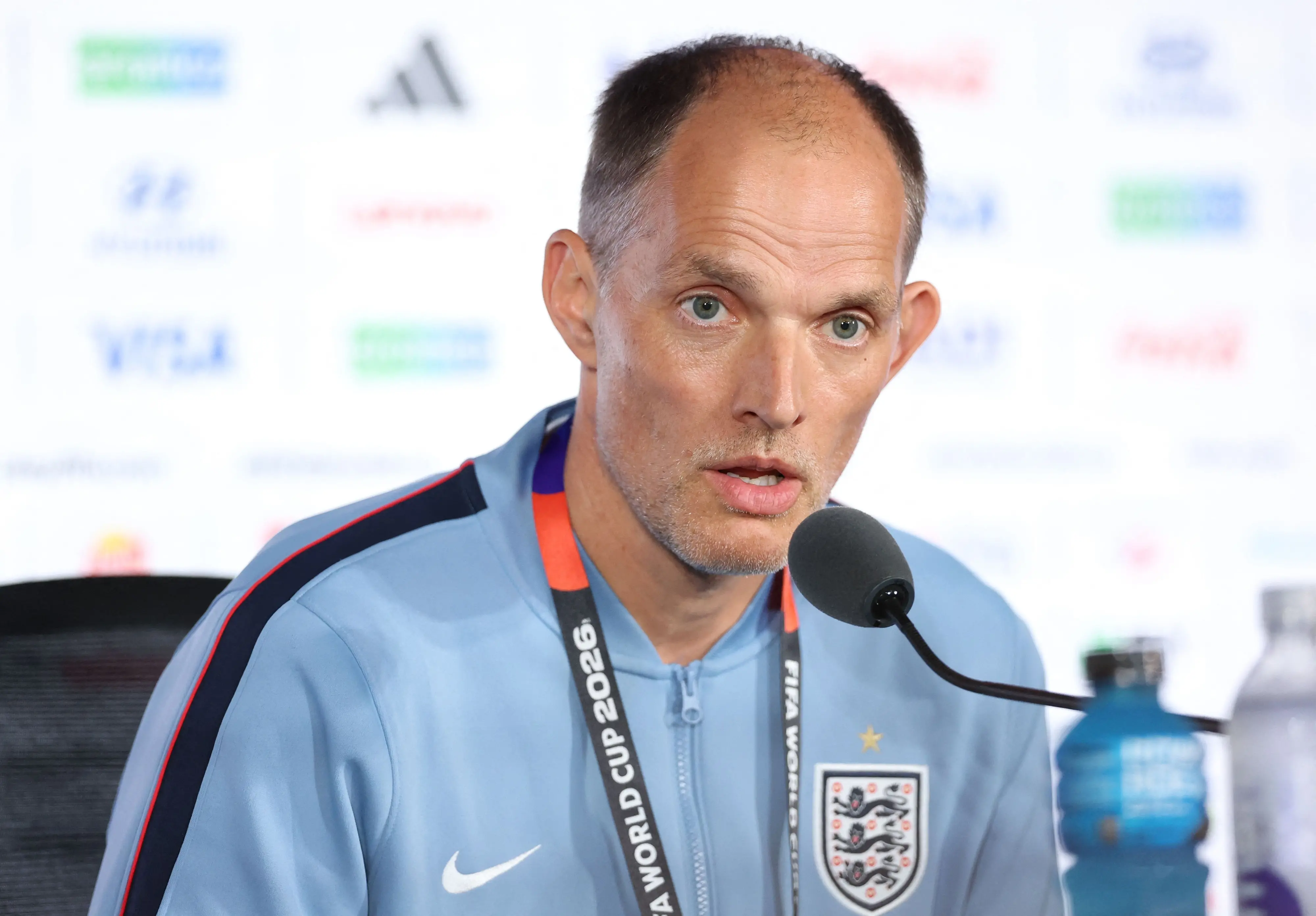 Thomas Tuchel, Manager of England, attends a press conference one day ahead of the FIFA World Cup 2026 semi-final match | Getty Images via AFP
