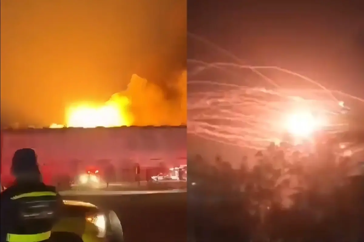 Video grab of Iranian drone and missile strikes against Kuwait targetting military bases of US in Gulf countries.
