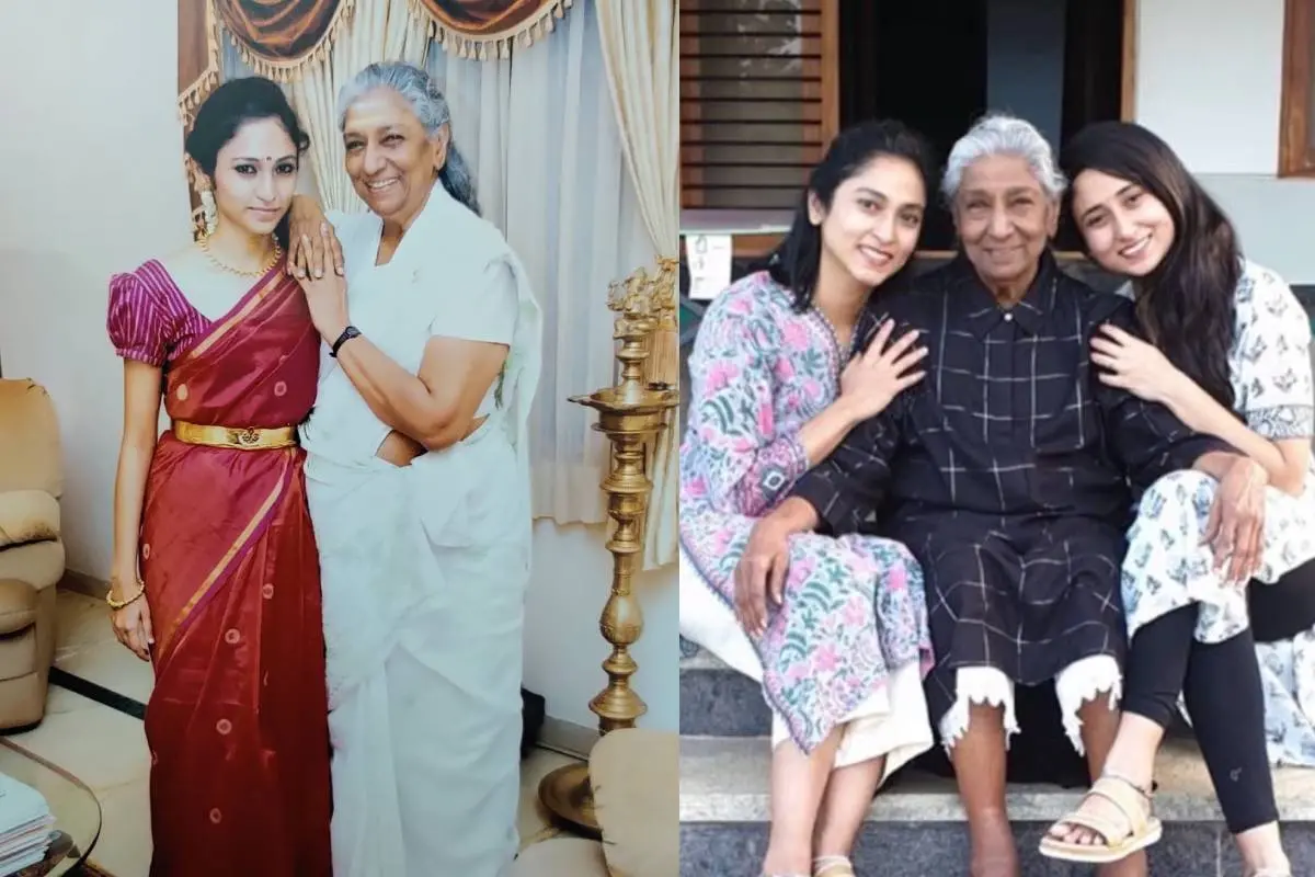 കൊച്ചുമക്കൾ അപ്സര, വർഷ എന്നിവർക്കൊപ്പം എസ്. ജാനകി