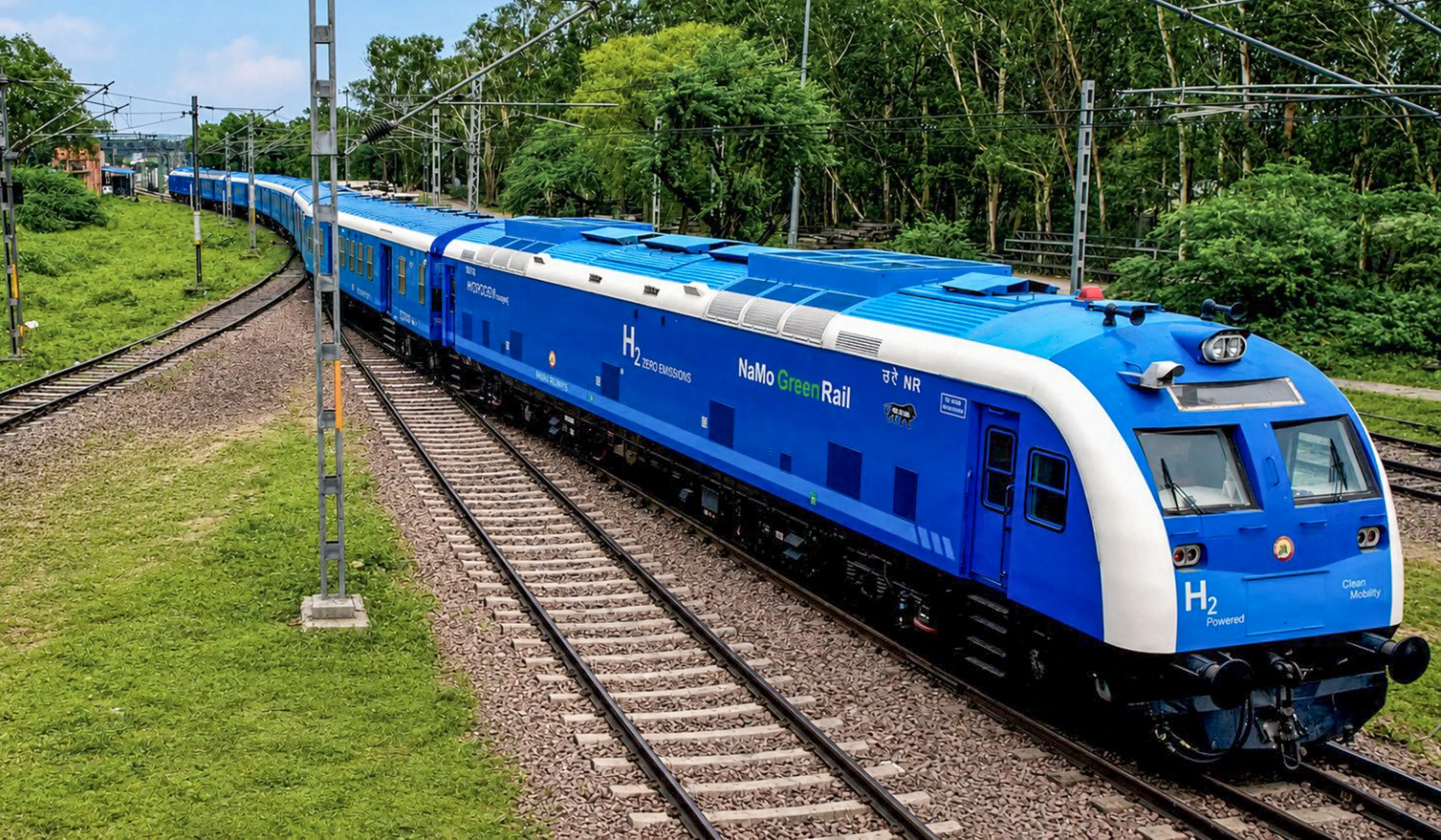India's first hydrogen-powered train, developed by Indian Railways, during trials ahead of its rollout