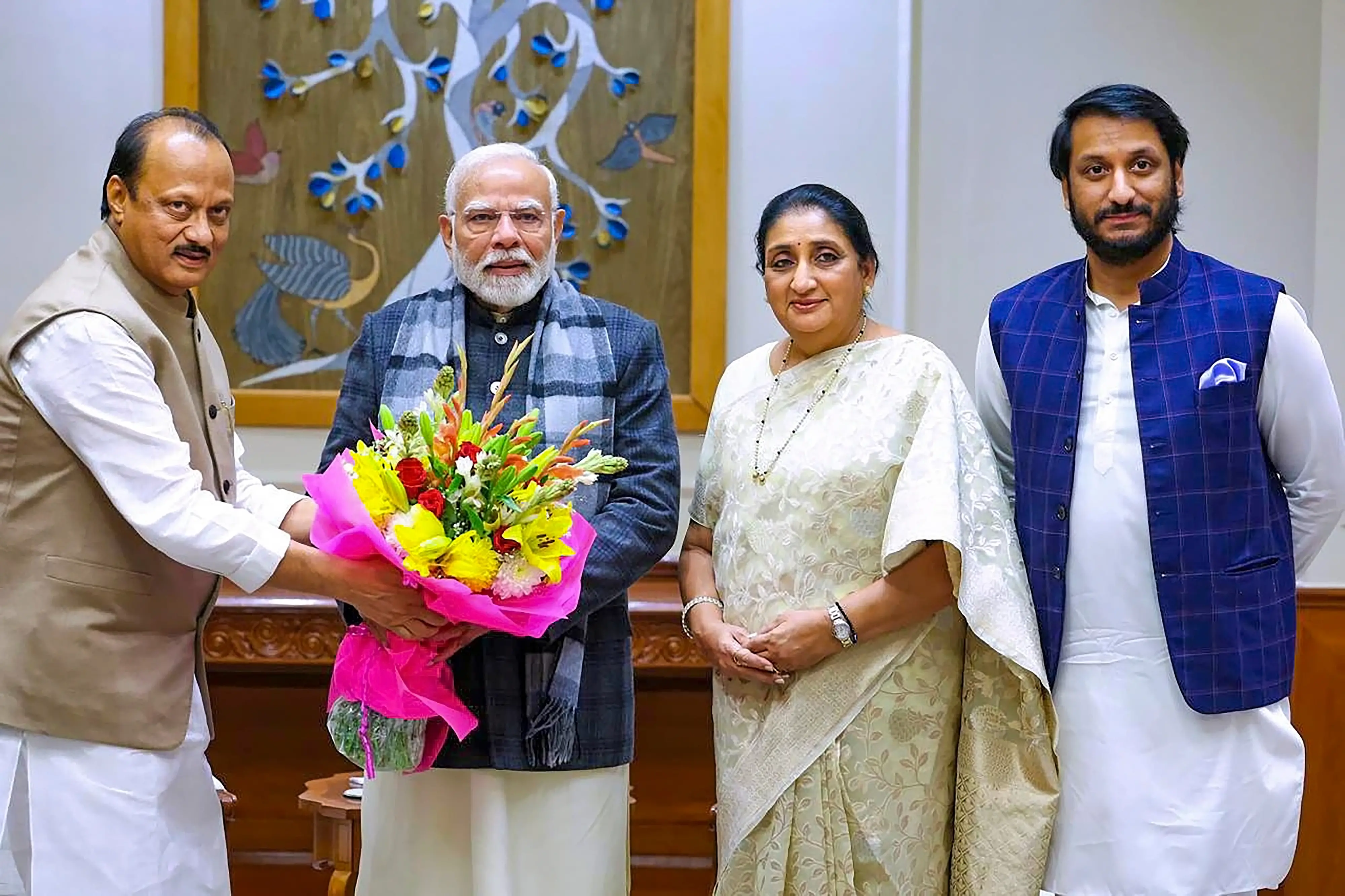 Prime Minister Narendra Modi during a meeting with Former Maharashtra Deputy Chief Minister Ajit Pawar, his wife and NCP leader Sunetra Pawar and son Parth Pawar, in New Delhi.| File image: PTI