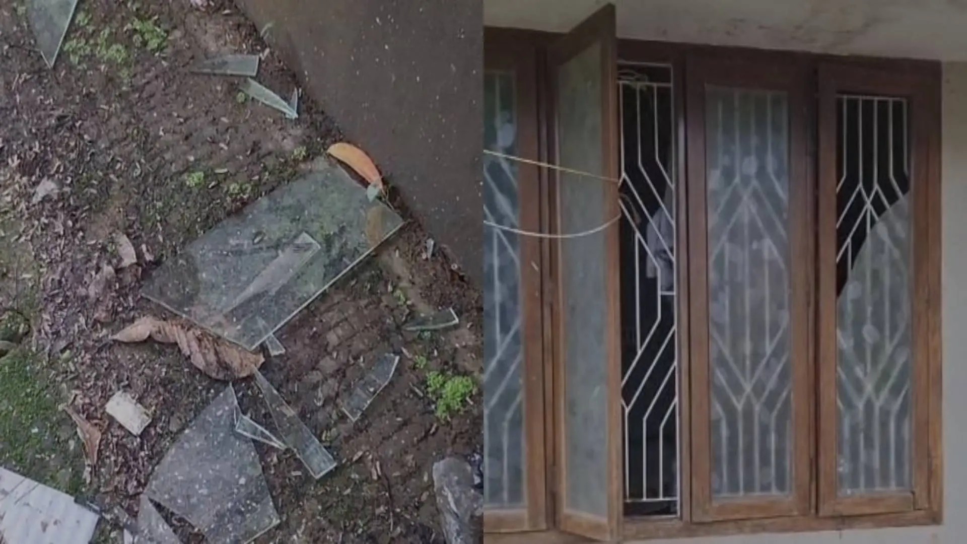 വീടിന്റെ ജനൽച്ചില്ല് തകർത്ത നിലയിൽ