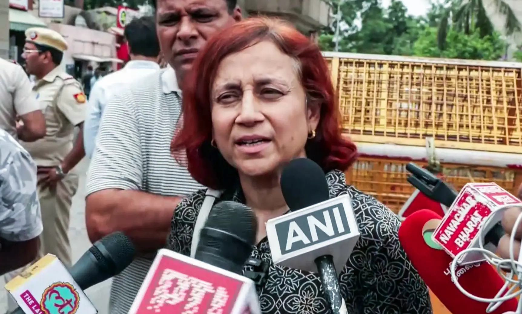 Gitanjali J. Angmo (Sonam Wangchuk's wife) speaks to the media, in New Delhi.| Photo: PTI