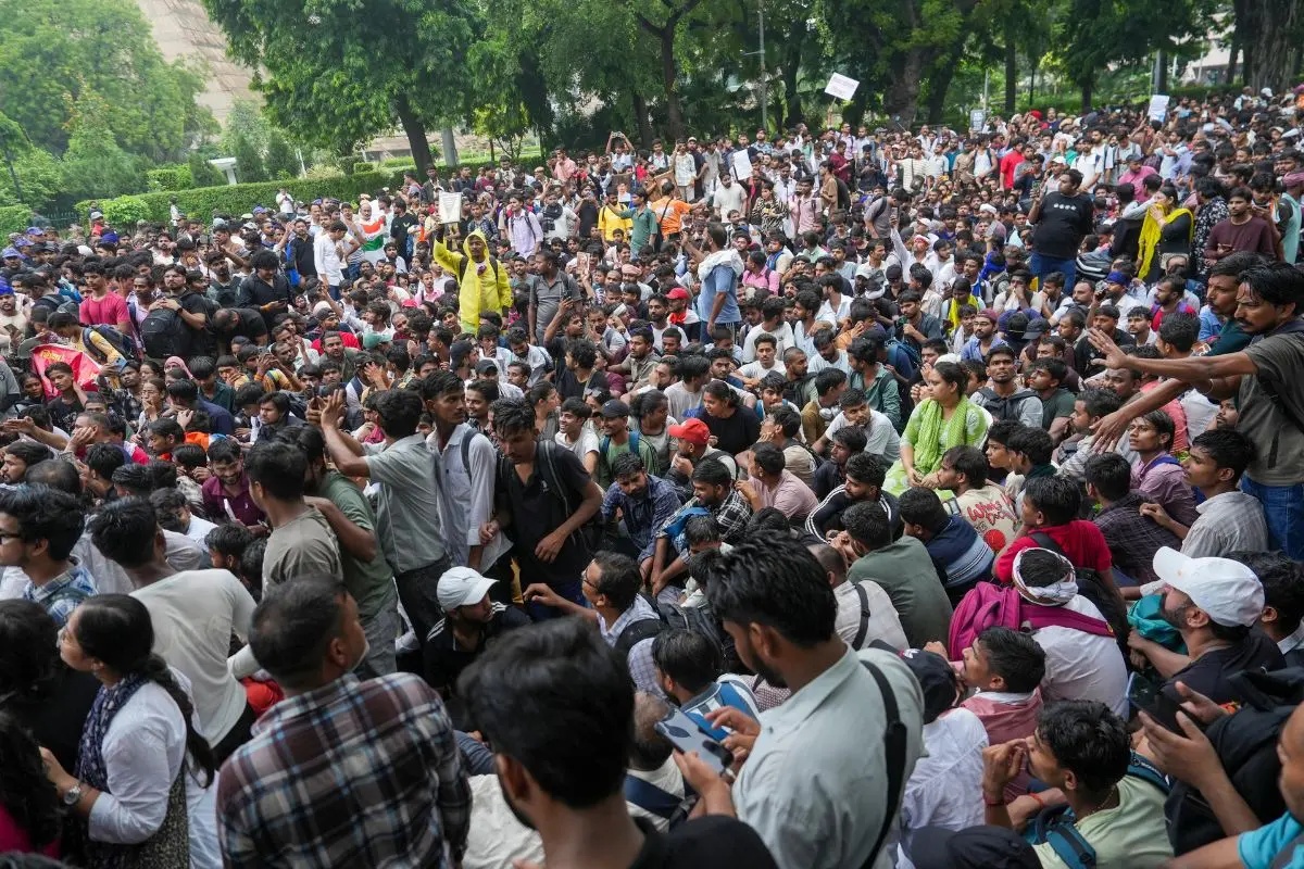 Cockroach Janata Party (CJP) supporters raise slogans, near Jantar Mantar ahead of a protest march, in New Delhi, early Monday, July 20, 2026 (Photo: PTI)