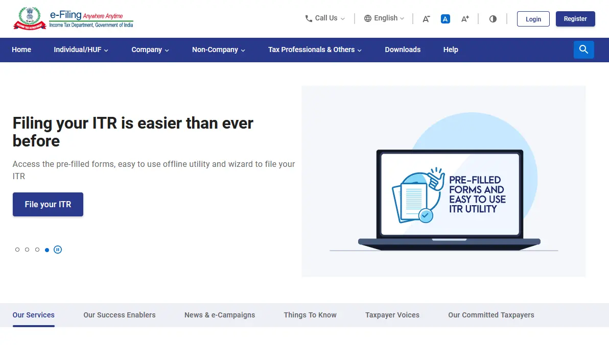 Screengrab of the new ITR e-filing website.