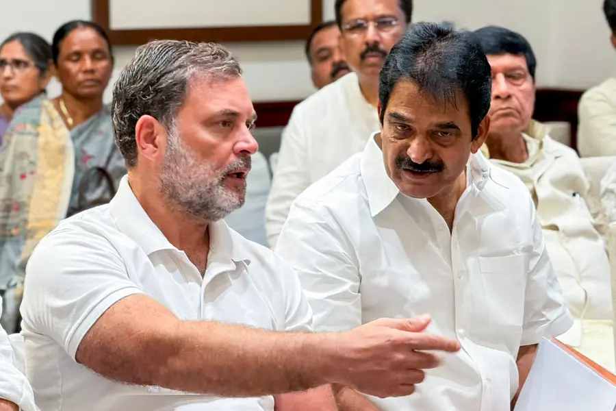 Lok Sabha LoP and Congress MP Rahul Gandhi in a conversation with Congress General Secretary KC Venugopal