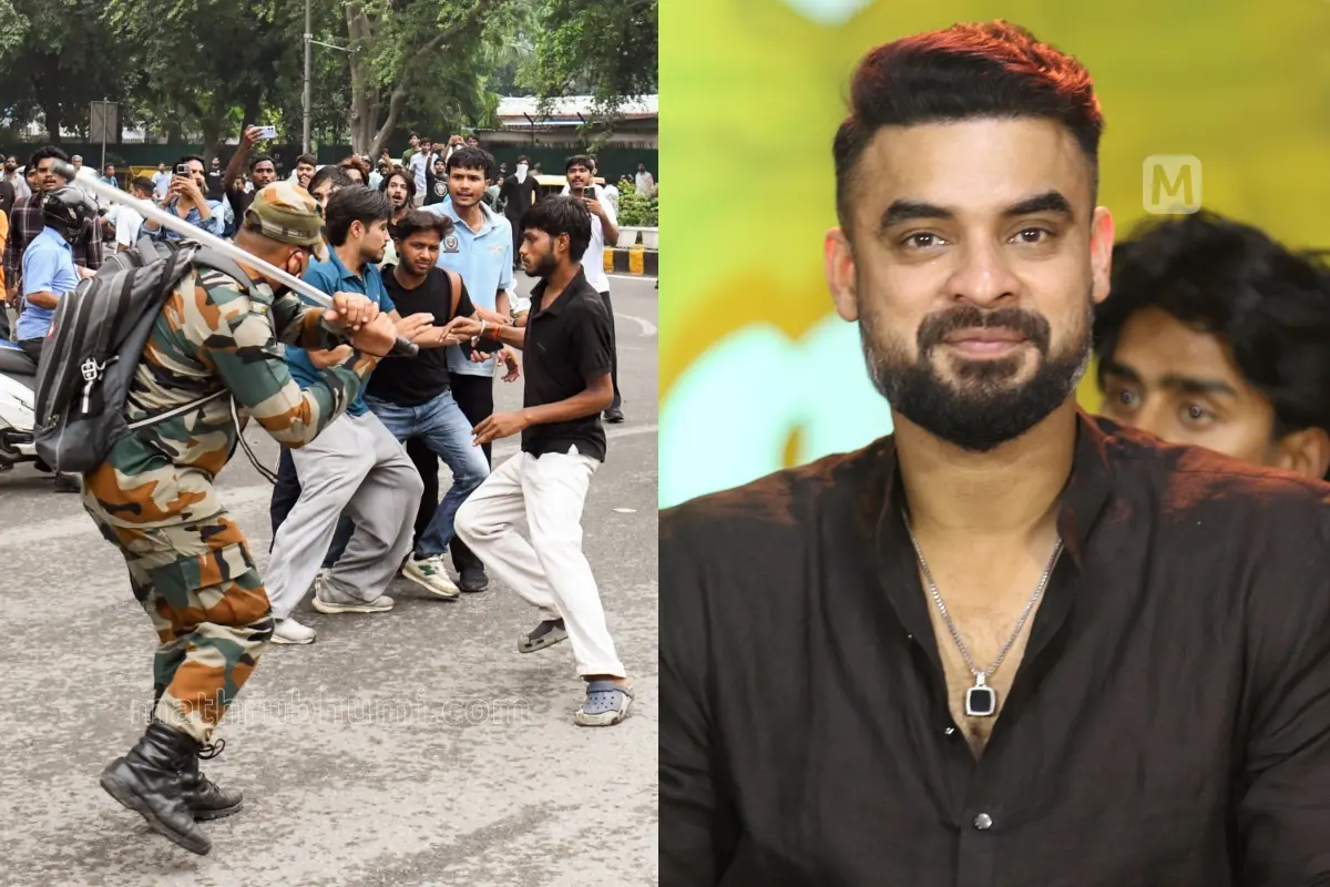 സി.ജെ.പിയുടെ പാര്ലമെന്റ് മാര്ച്ചിന് നേരെ പോലീസിന്റെ ലാത്തി ചാര്ജ്, ടൊവിനോ തോമസ് | Photo: ANI, Mathrubhumi