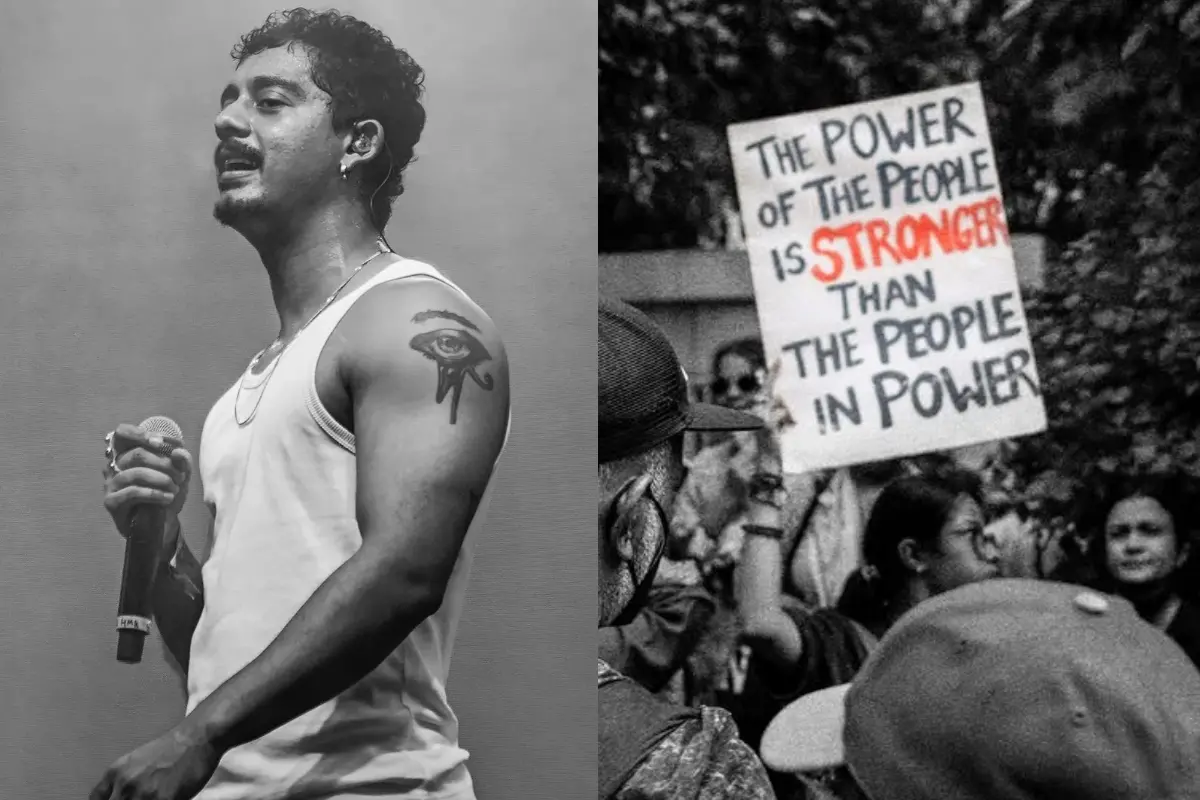 Hanumankind was seen at the CJP-led protest in Delhi on July 20. (Images: Instagram)