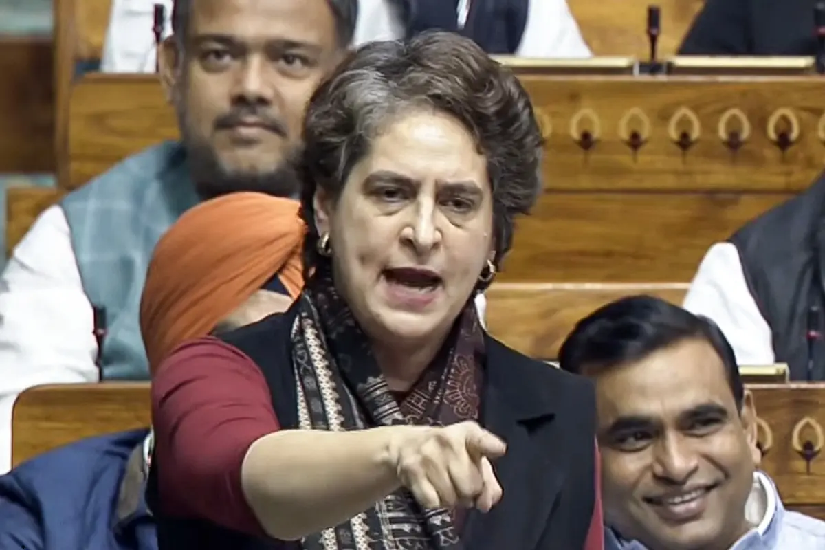 Congress MP Priyanka Gandhi, speaks in the Lok Sabha during the ongoing winter session of Parliament, in New DelhI.| Photo: PTI