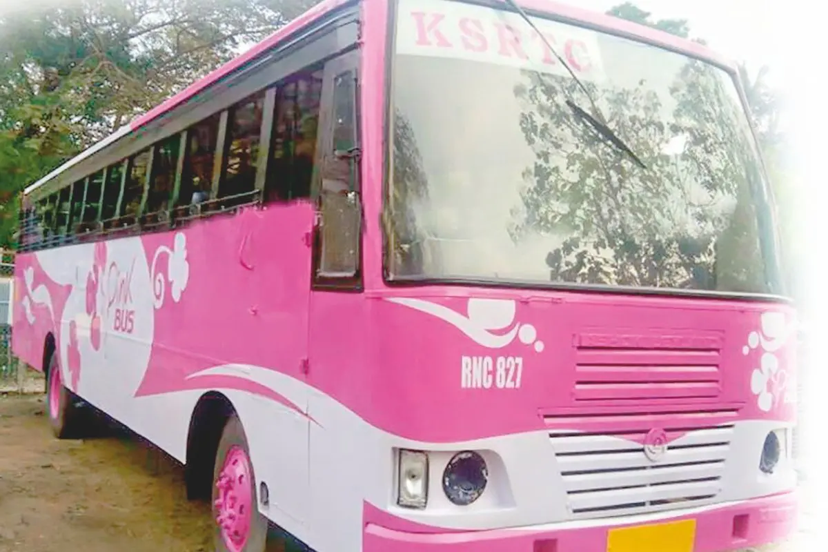 A KSRTC women-only 'Pink Bus', launched as part of Kerala's pilot night service, which begins operations on July 23 to provide safer late-night travel for women on the Technopark route in Thiruvananthapuram.