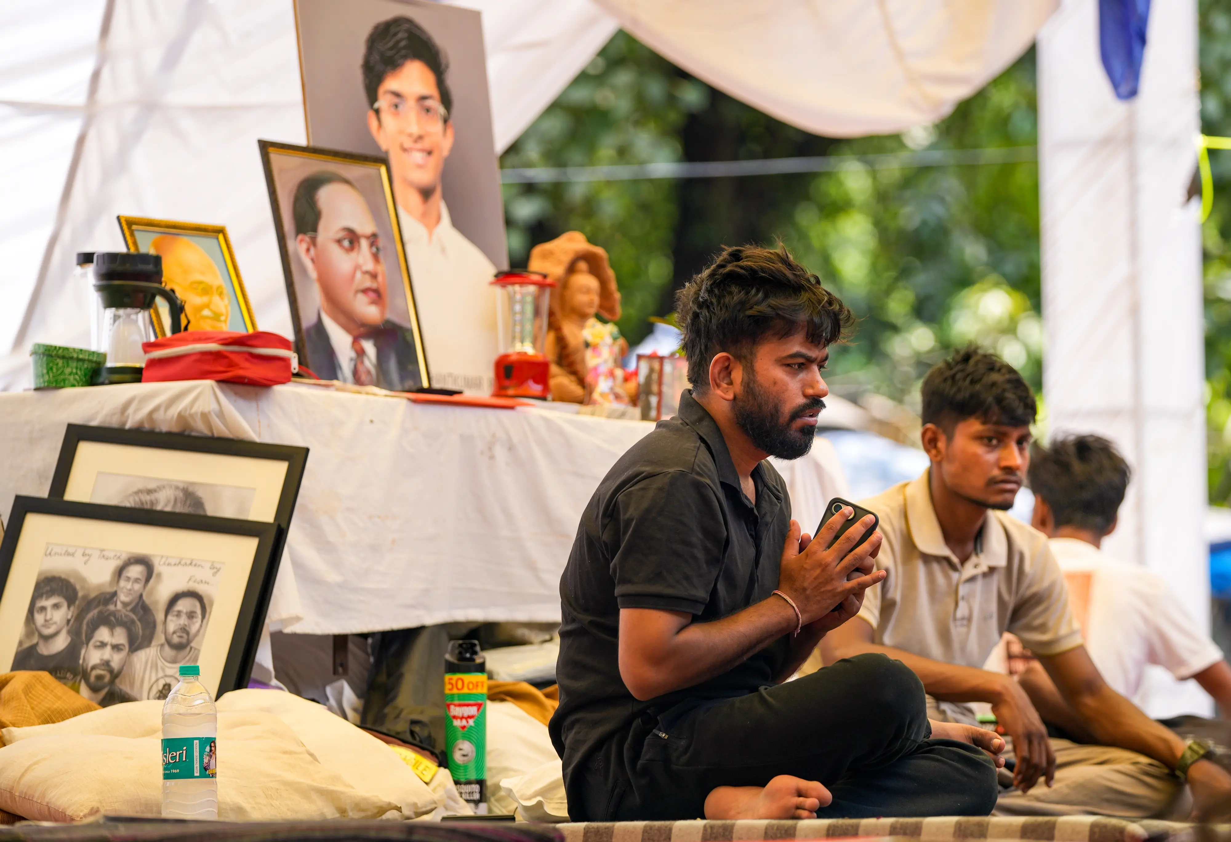 Cockroach Janta Party (CJP) founder Abhijeet Dipke during a protest demanding the resignation of Union Education Minister Dharmendra Pradhan | PTI