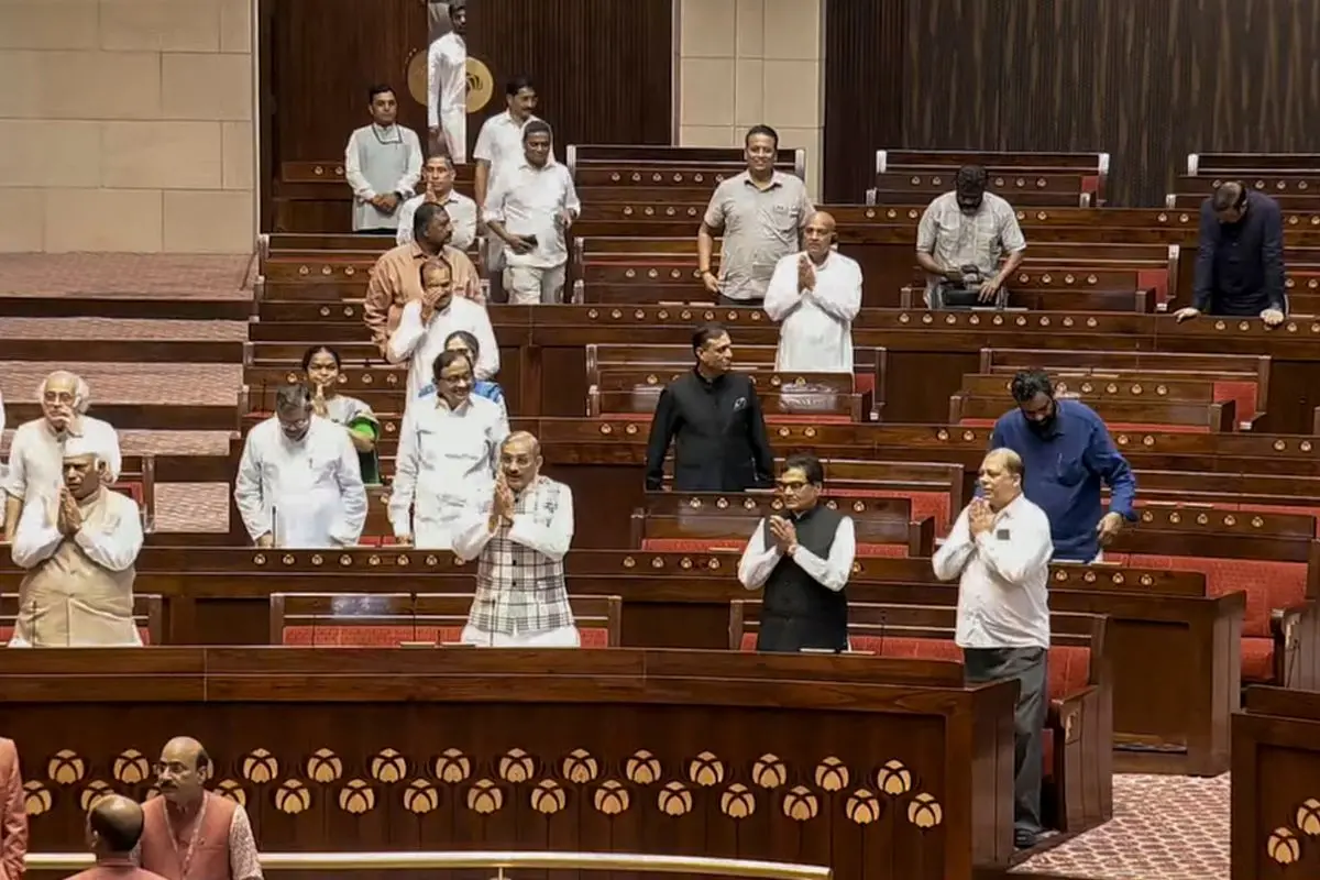 Rajya Sabha Deputy Chairman Harivansh Narayan Singh, LoP in Rajya Sabha and Congress MP Mallikarjun Kharge, party MPs Jairam Ramesh, Pramod Tiwari, P Chidambaram, Rajiv Shukla and others in the House during the Monsoon session of Parliament, in New Delhi, Friday, July 24, 2026. (Sansad TV via PTI Photo)