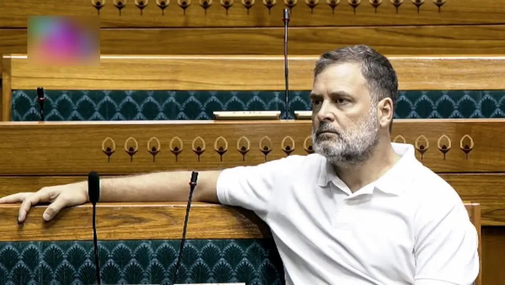 Lok Sabha LoP Rahul Gandhi in Lok Sabha during the Monsoon Session of Parliament, in New Delhi.| Photo: ANI