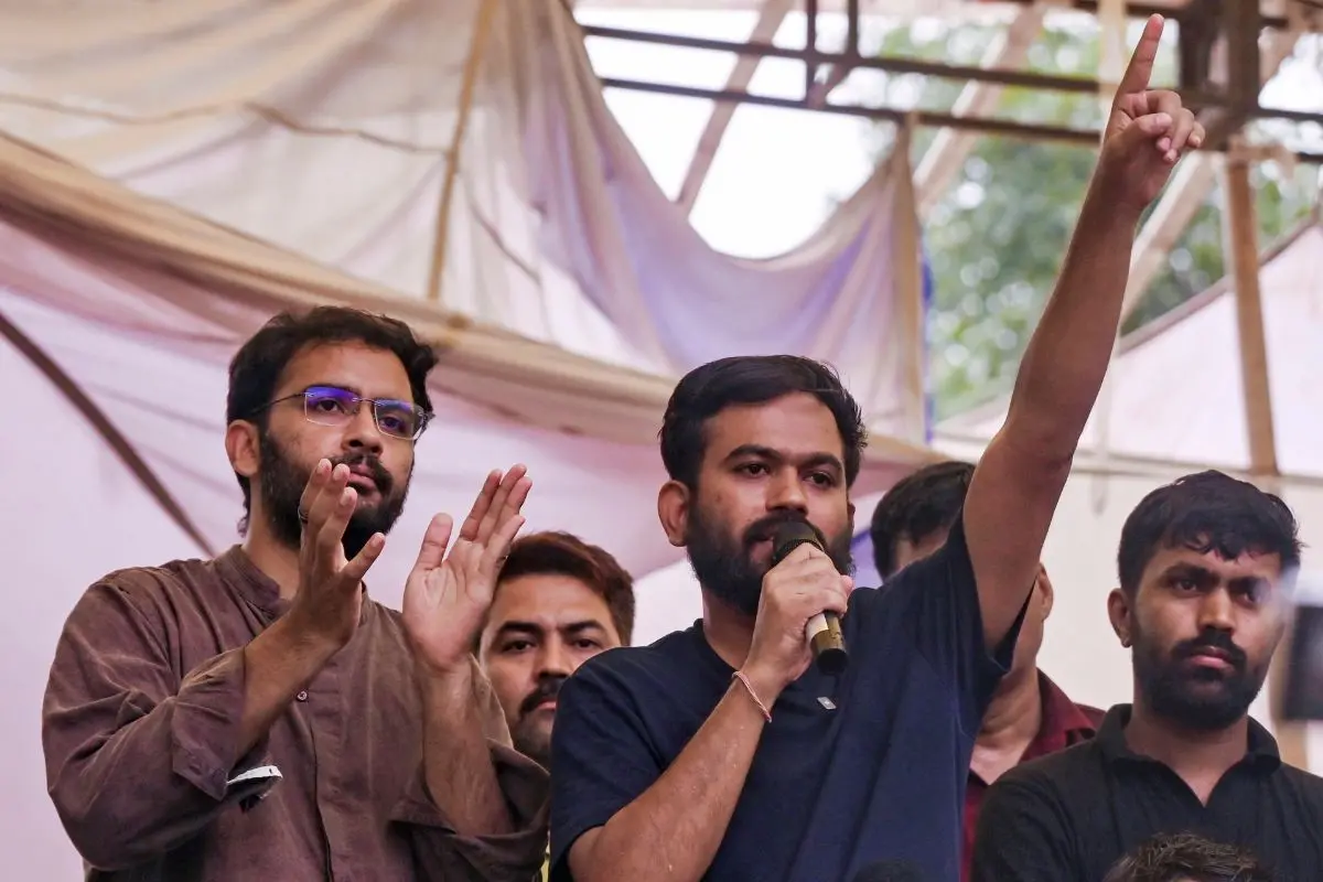 Cockroach Janta Party (CJP) founder Abhijeet Dipke addresses the ongoing protest demanding the resignation of Union Education Minister Dharmendra Pradhan over NEET paper leak issue, at Jantar Mantar, in New Delhi, Friday, July 24, 2026 (Photo: PTI)