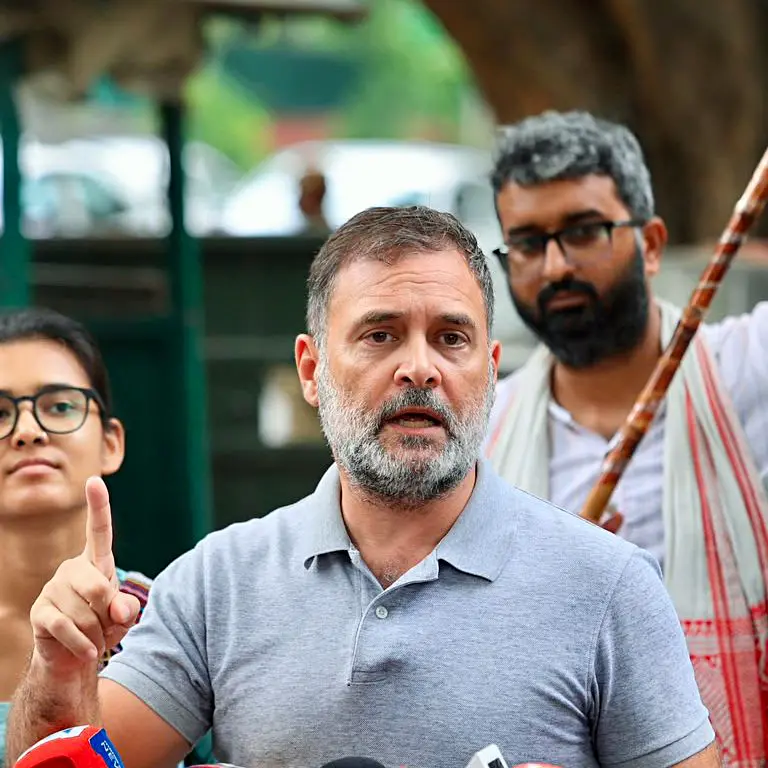 Lok Sabha LoP Rahul Gandhi speaks to media over the resignation of Education Minister Dharmendra Pradhan and Exam paper irregularities, in New Delhi on Saturday.| Photo: X@INCIndia