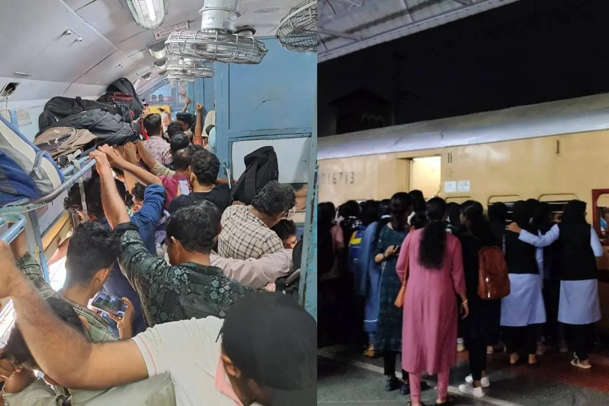 ട്രെയിനിനകത്തെ തിരക്ക്, ട്രെയിനിൽ കയറാൻ കാത്തുനിൽക്കുന്ന ആൾക്കൂട്ടം
