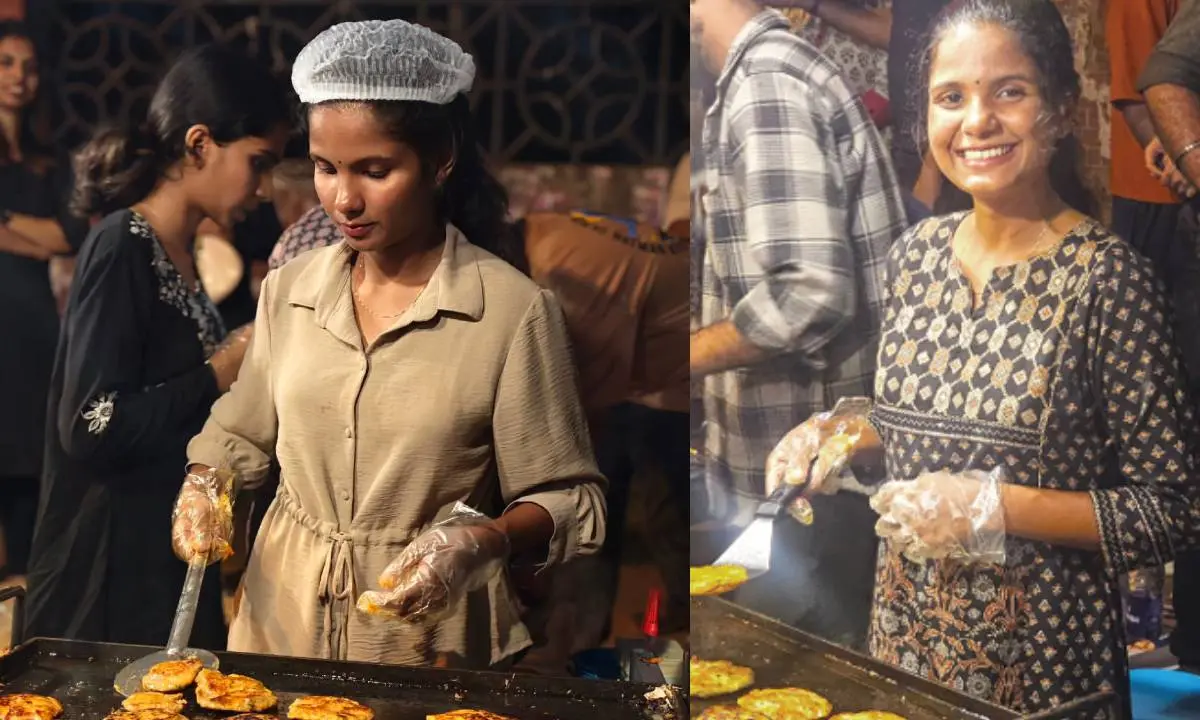 Deviprasida preparing burger patties at Dookan Burgers.
