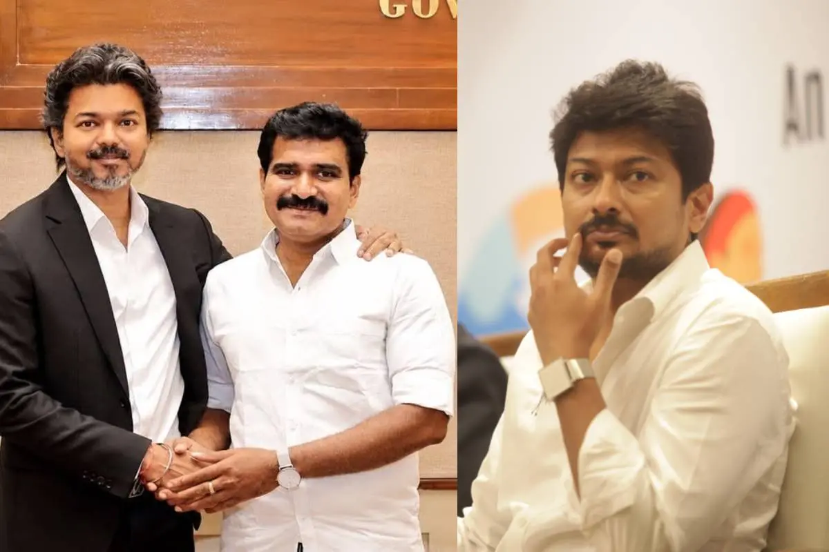 വിജയ്, ആർ നിർമൽ കുമാർ, ഉദയനിധി സ്റ്റാലിൻ | Photo: Facebook/RNirmalKumar, Mathrubhumi