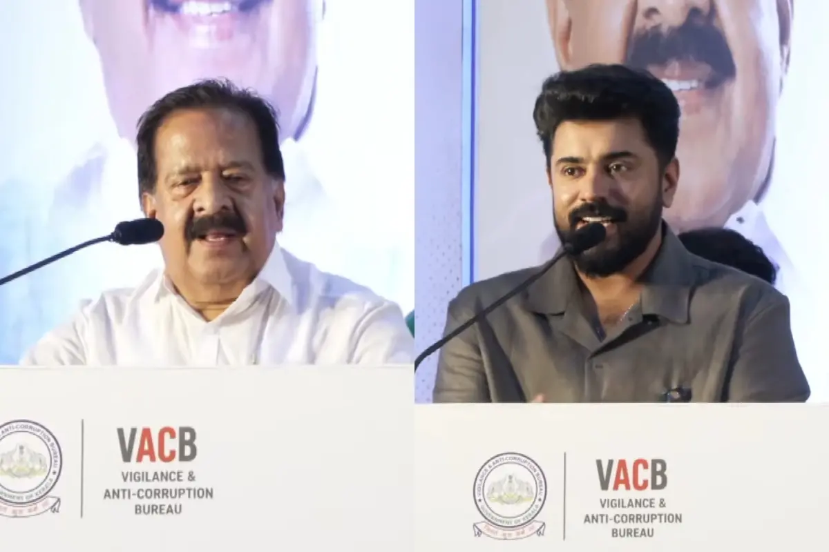 രമേശ് ചെന്നിത്തല, നിവിൻ പോളി | Photo: Screen grab/ YouTube: Kerala DD News