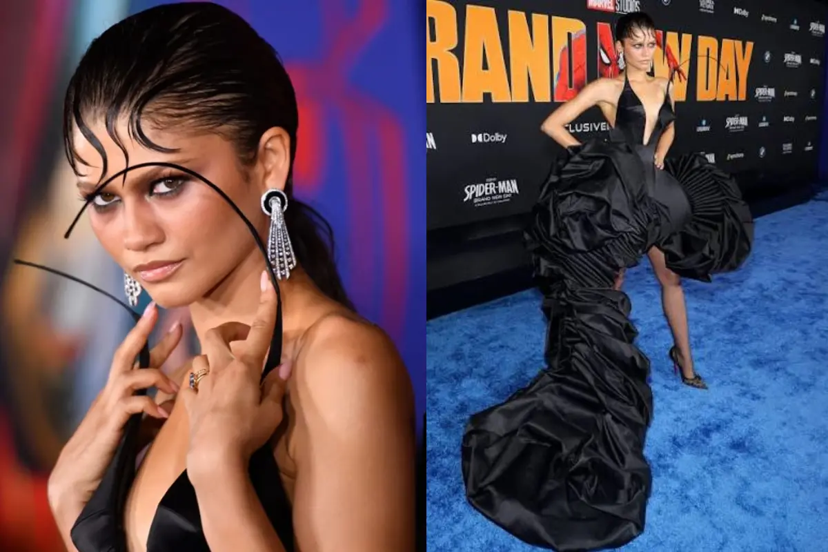 Zendaya arrives at the Spider-Man: Brand New Day Los Angeles premiere in a custom Ashi Studio look inspired by the film's signature spider motif. (Photos | Instagram)