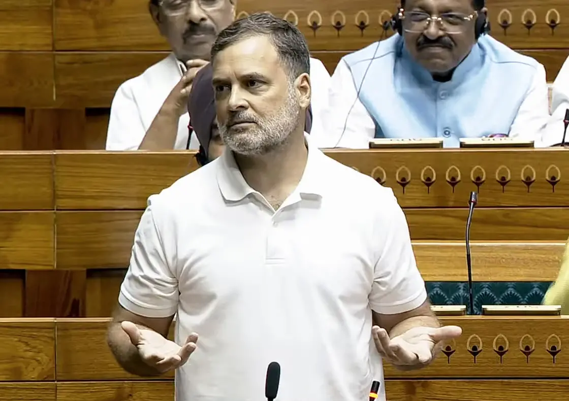 Lok Sabha LoP Rahul Gandhi speaks in Lok Sabha during the Monsoon Session of Parliament, in New Delhi.| Photo: PTI