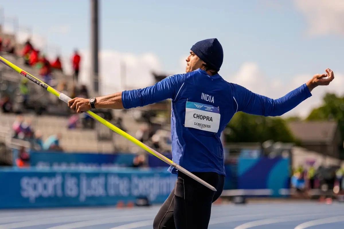 India's Neeraj Chopra competes in the Men's Javelin Throw Qualifying round at the Commonwealth Games 2026 | Photo: PTI