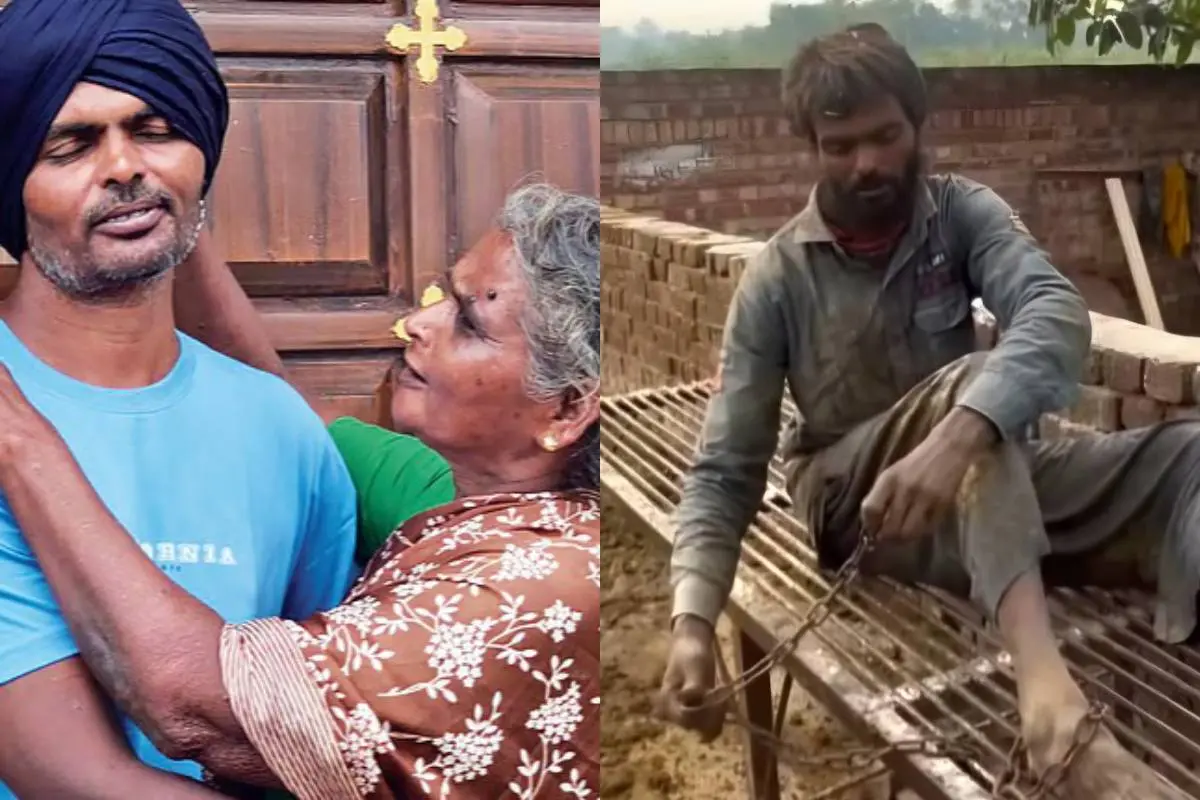 പ്രകാശം അമ്മ സുന്ദരിക്കൊപ്പം/അമൃത്‌സറിലെ ജസ്രൗർ ഗ്രാമത്തിലെ എരുമ ഫാമിൽ ചങ്ങലയിൽ തളച്ചിട്ട പ്രകാശം | Photo: instagram.com/dtnext_chennai