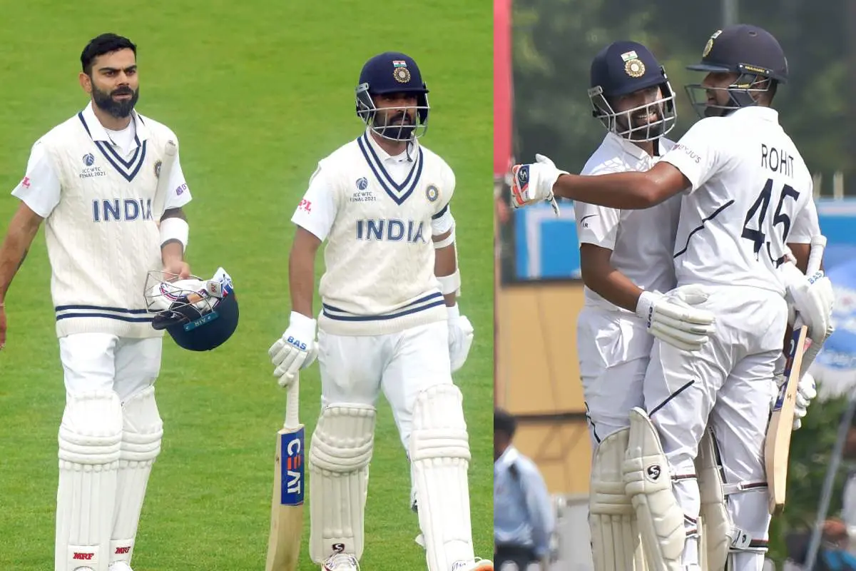 വിരാട് കോലിയും അജിങ്ക്യ രഹാനെയും/ രോഹിത് ശര്മയും രഹാനെയും | Photo: ANI/ PTI