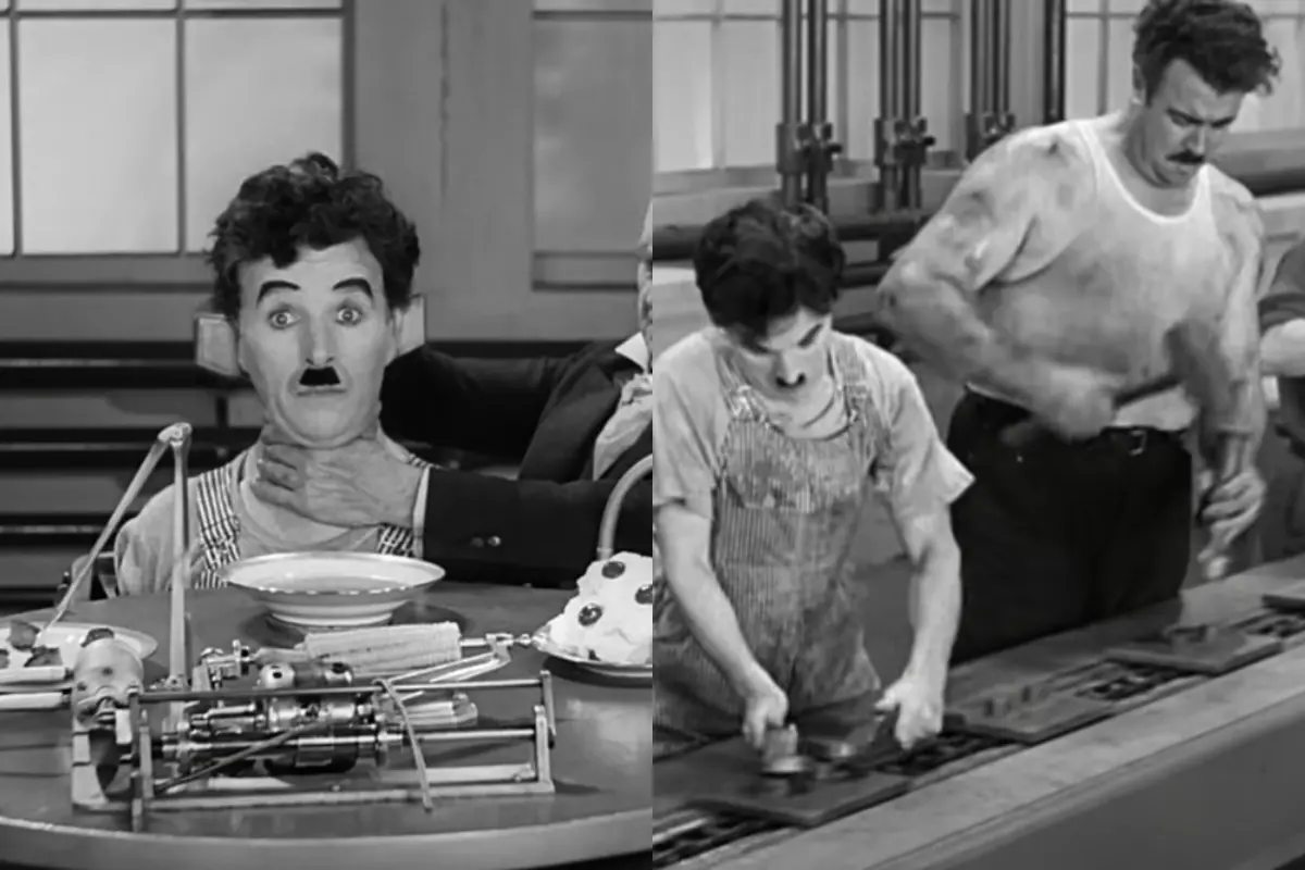 'മോഡേൺ ടൈംസ്' എന്ന ചിത്രത്തിൽനിന്ന് | Photo: Screen grab/ YouTube: Charlie Chaplin